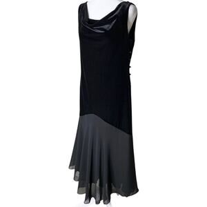 Vintage Jonathan Martin Black Velvet Chiffon Midi Dress 10 Whimsigoth Y2K 90s